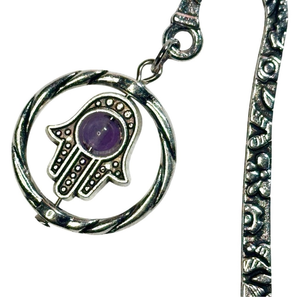 Silver Hamsa hand amethyst bead bookmark Bohemian Crystals spiritual gifts - Picture 2 of 5